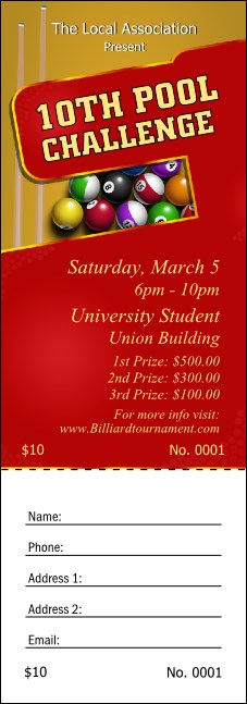 Pool Challenge Raffle Ticket Product Front