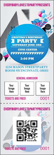 Birthday Geometric QR Event Ticket Product Front