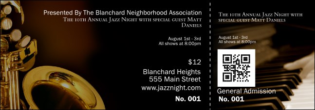Jazz QR Event Ticket Product Front