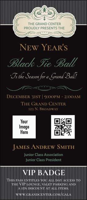 Classic Black Pinstripe VIP Event Badge Large Product Front