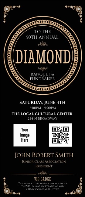 Diamonds Black 2 VIP Event Badge Large Product Front