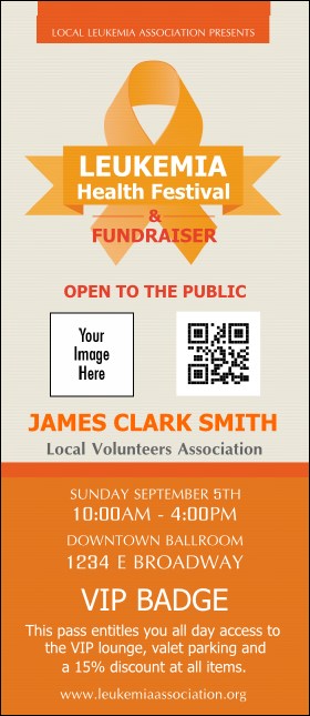 Leukemia VIP Event Badge Large Product Front