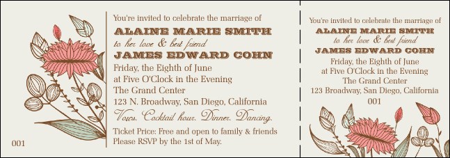 Wedding Flower Motif Event Ticket Product Front