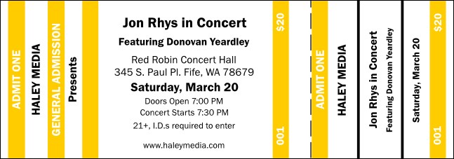 Yellow and White General Admission Ticket Product Front