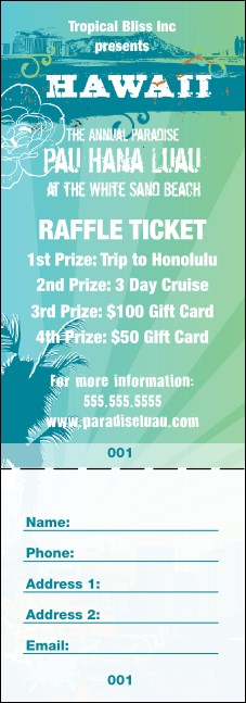 Hawaii Luau Raffle Ticket Product Front