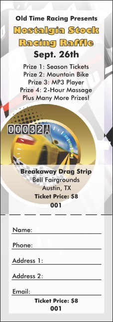 Stock Car Racing Raffle Ticket Product Front